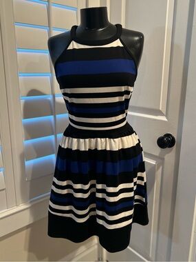 NWT Striped Halter Neck Blue & Black Women’s Dress